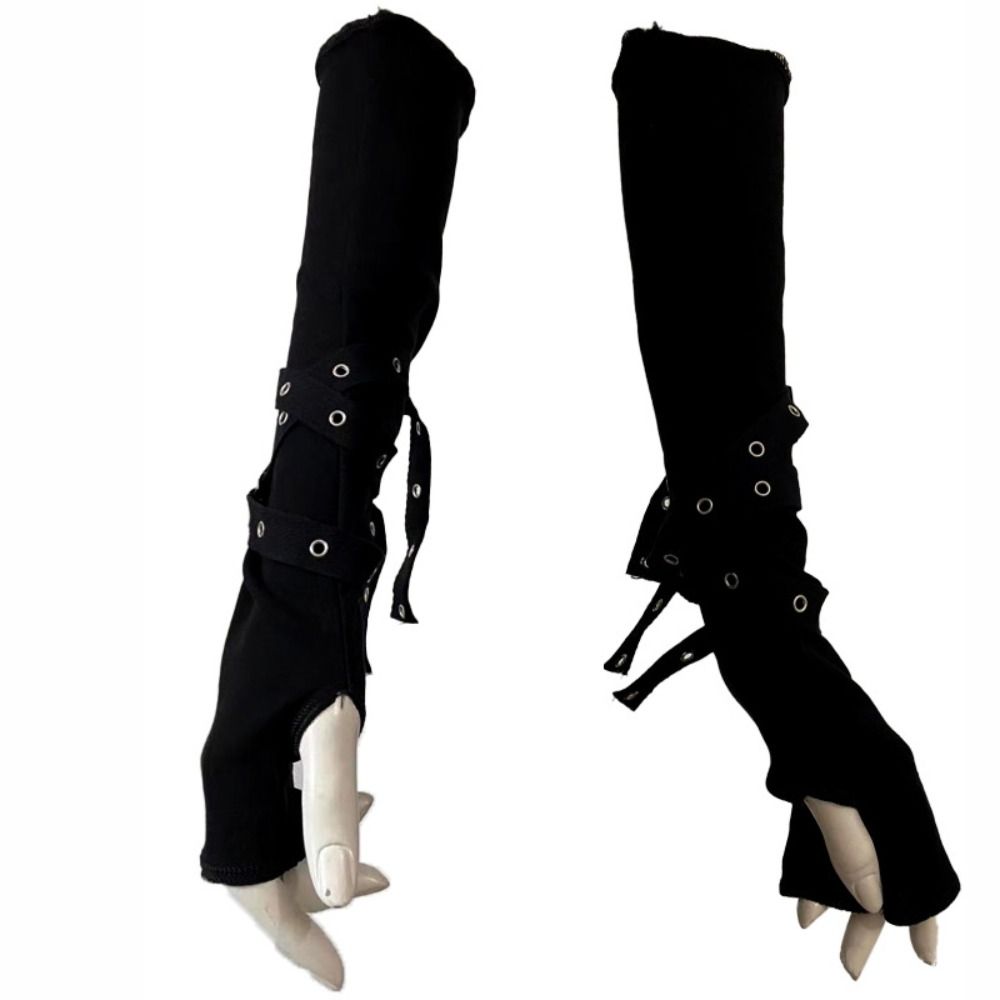 Cycling Arm Warmers - ゴシックスタイルハーフフィンガーゴシックアームウォーマーユニセックスカフクールブラック日焼け防止スリーブバックルデザインパンクグローブストリートウェア
