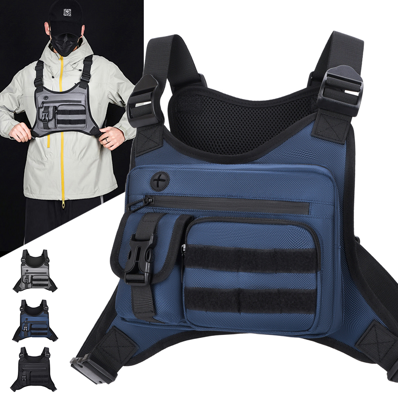 Cycling Gear Men - タクティカルチェストリグバッグ メンズ 防水 クロスボディハーネスベスト モールポーチ アウトドア