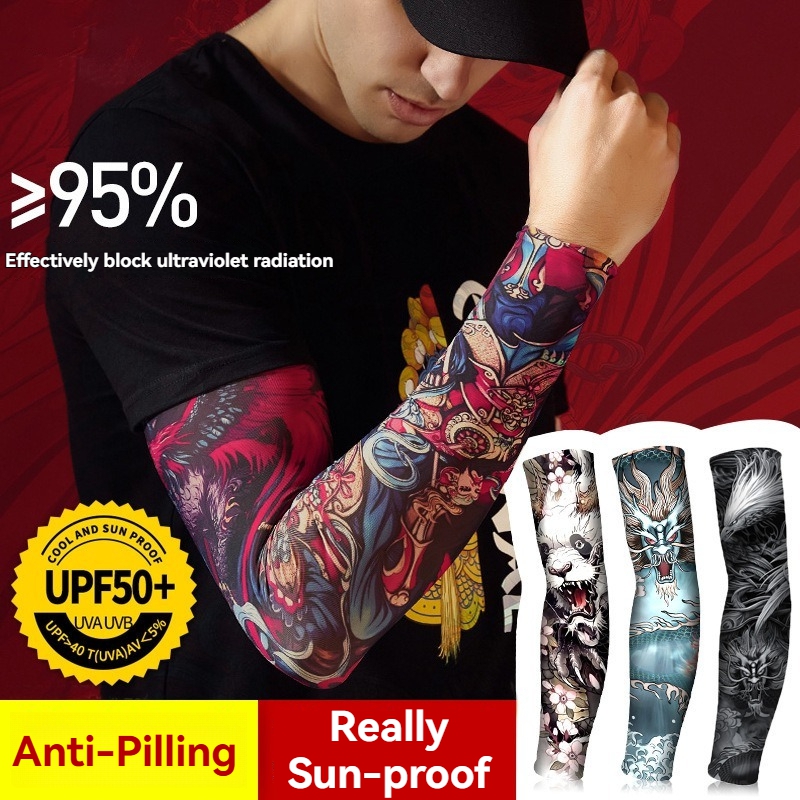 Cycling Arm Warmers - 夏タトゥースリーブアイスシルクゴルフスポーツ日焼け防止サイクリング男性クールパーソナライズされた運転女性釣り弾性アームウォーマー