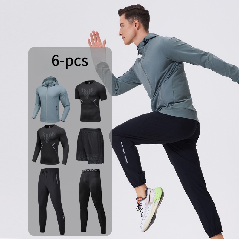 メンズ6点スポーツウェアセット、フード付き、通気性、キャンプ - Cycling Gear Men のレビューと価格