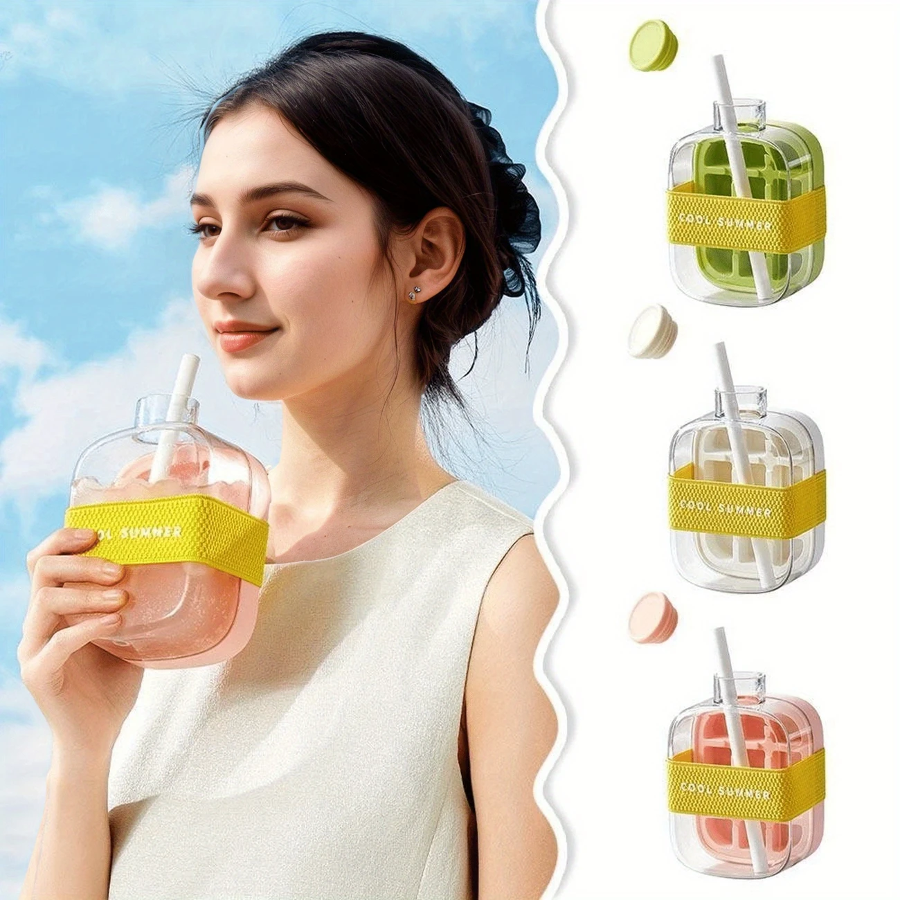 2in1プレス式冷却カップウォーターボトル、アイスモールド付 - Water Bottle Holder のレビューと価格